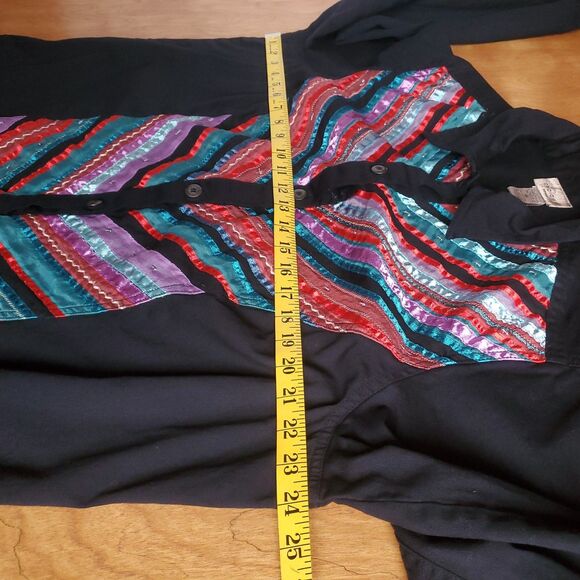 Vintage Lightweight Denim Jacket 1X Black Stripe Button Front Western Southwest - Picture 10 of 11